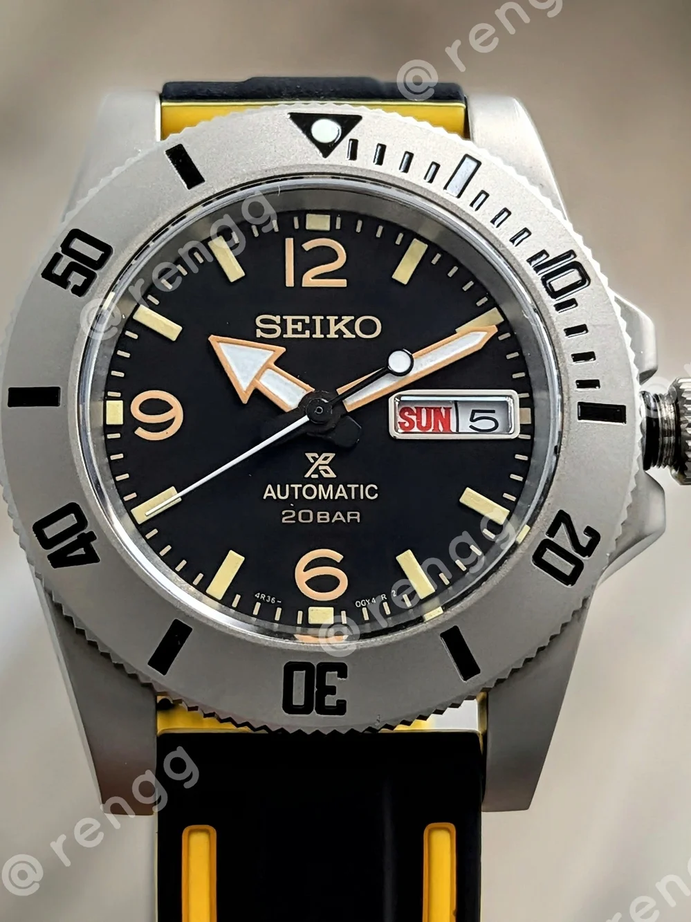 40mm Titanium Seiko Men's Black Yellow  Automatic Diver Mod Watch Sapphire